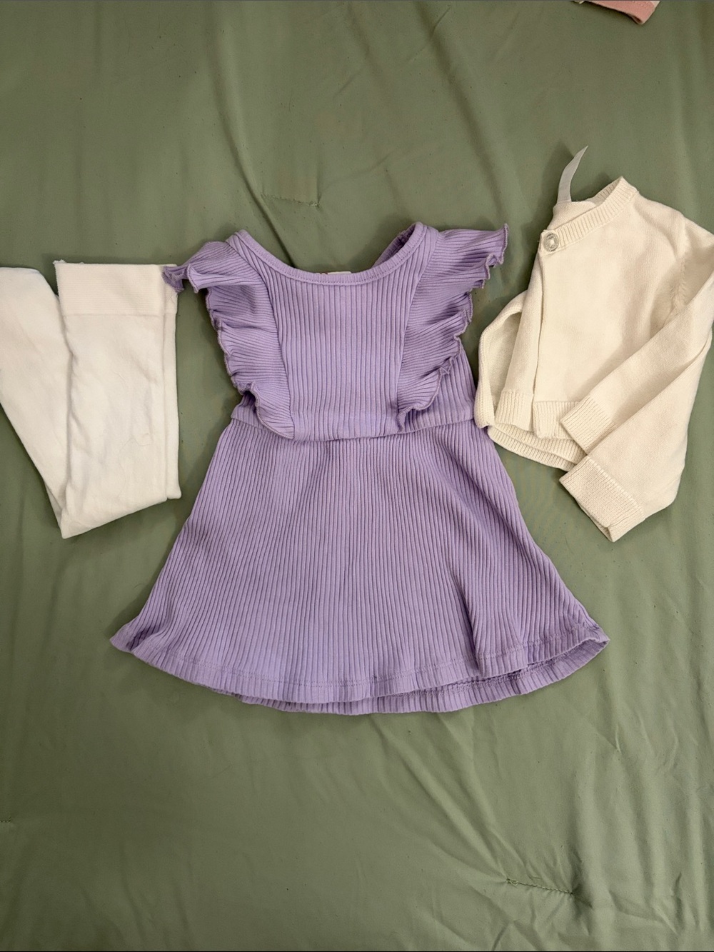 Lilac Ruffle Knit Kids Dress - Soft Ribbed Style - Picture 1 of 1